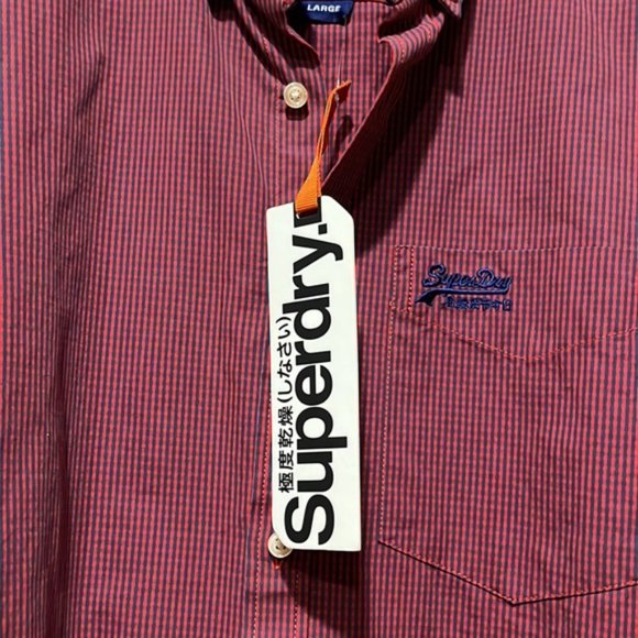 NEW Superdry Long Sleeve London Button Down Shirt Walford Red Gingham Large - Picture 3 of 10